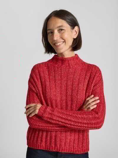 HUGO Sweter z dzianiny o kroju relaxed fit z mieszanki bawełny z dodatkiem wełny model ‘SAFINEYNY’ Czerwony 3