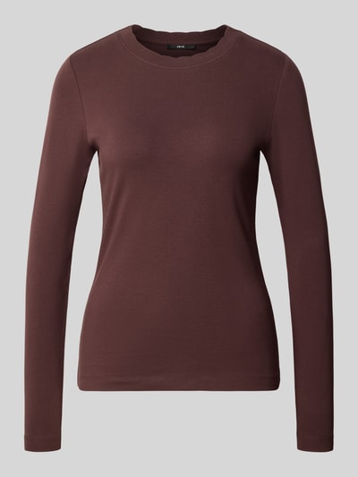 Produktfoto, Slim Fit Langarmshirt aus Baumwoll-Mix mit Muschelsaum von zero in Braun, elastisches Material, gerippte Blende, glatte Textur