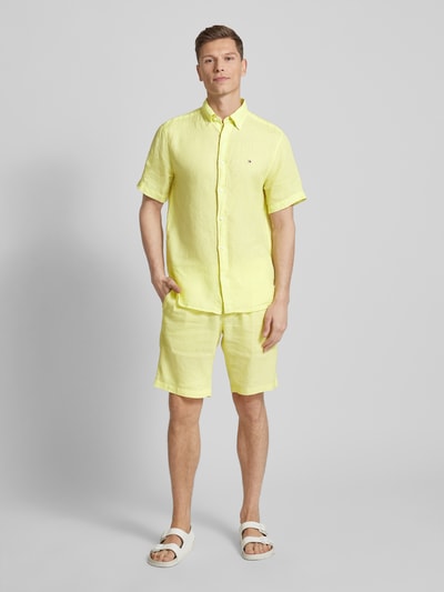 Tommy Hilfiger Regular Fit Leinenhemd mit Button-Down-Kragen Gelb 1