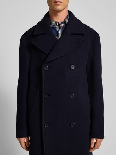 Officine Générale Regular Fit Mantel aus Schurwoll-Mix Dunkelblau 3