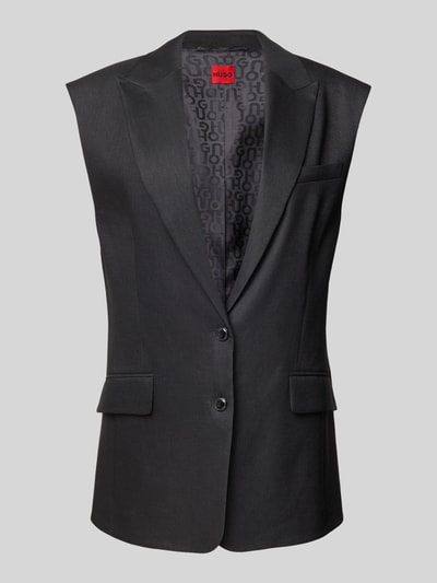 HUGO Linnen gilet met reverskraag, model 'Amise' Zwart - 2
