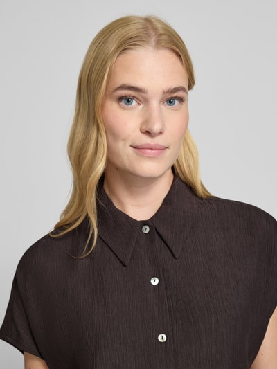 OPUS Bluzka o kroju regular fit z fakturowanym wzorem model ‘Fasinga’ Czekoladowy 3