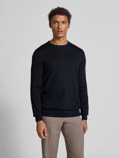 Christian Berg Men Regular fit shirt met lange mouwen van een mix van merinowol Marineblauw - 4