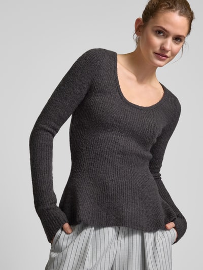 LeGer by Lena Gercke Strickpullover mit U-Ausschnitt Modell 'Sally' Dunkelgrau Melange 3