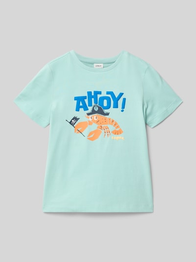 Produktfoto, Regular Fit T-Shirt aus reiner Baumwolle von s.Oliver RED LABEL in Optik: Unifarben, Motiv-Print mit schimmernder Jersey-Oberfläche, Rundhals, Kurzarm, Kinder T-Shirt