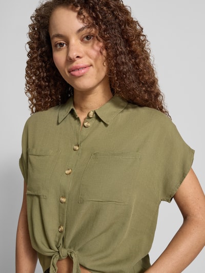 PIECES Regular Fit Hemdbluse aus Viskose-Leinen-Mix Modell 'PIA' Khaki 3