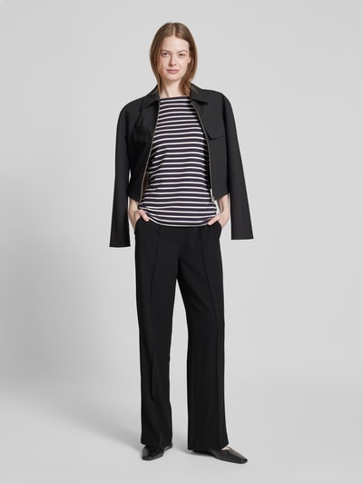 OPUS Straight leg stoffen broek met vaste persplooien, model 'Melane' Zwart - 1