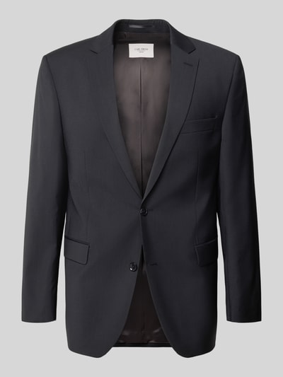 Produktfoto, schwarzes Slim Fit 2-Knopf-Sakko mit Pattentaschen Modell 'Tobias' von Carl Gross aus reiner Schurwolle, strukturierte Oberfläche.