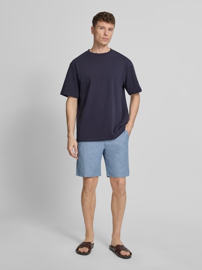 Selected Homme Regular Fit Chinoshorts aus Baumwoll-Leinen-Mix Modell 'BRODY' Blau Melange 1