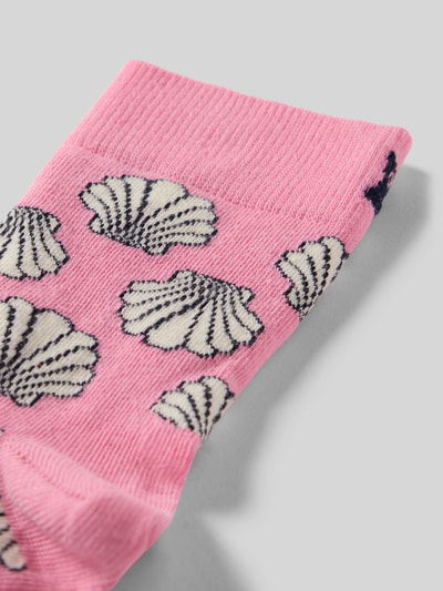 Produktfoto, Skarpety z mieszanki bawełny i elastanu Model 'SEA SHELL' od Happy Socks, różowy kolor, wzór muszli, detal z logo, damskie
