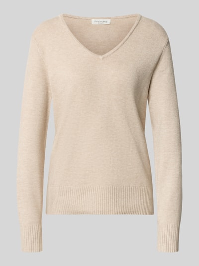Produktfoto, Regular Fit Sweatshirt aus Viskose-Anteil van Christian Berg Woman, Viscosemix, regular fit, v-hals, ribboorden, ruglengte maat S 63 cm, mouwlengte maat S 48 cm, beige kleur, zachte textuur