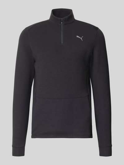 Produktfoto, czarna bluza z elastycznej mieszanki materiałów z lyocellem, detal z logo, prosty krój, Model 'CLOUDSPUN' od PUMA PERFORMANCE, długość tyłu w rozmiarze M: 74 cm, długość rękawów w rozmiarze M: 74 cm