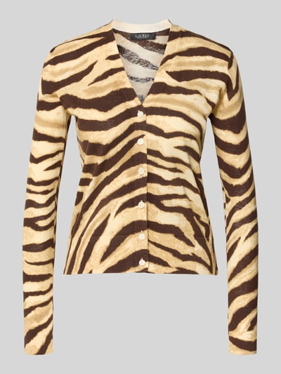 Lauren Ralph Lauren Strickjacke aus Leinen-Baumwoll-Mix Modell 'DENZEL' Hellbraun Melange 2