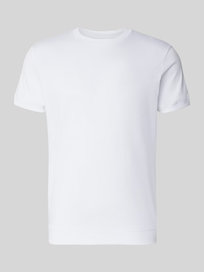 Produktfoto, T-Shirt mit Rundhalsausschnitt von RAGMAN, czysta bawełna, krój slim fit, gładki, kolor biały, dekolt okrągły, długość tyłu w rozmiarze M: 70 cm