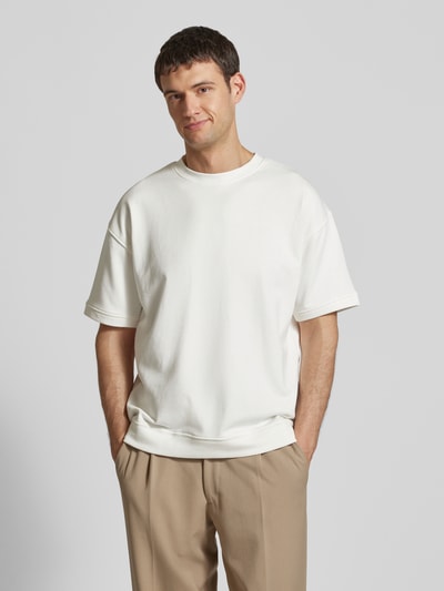 Lindbergh Oversized T-Shirt mit geripptem Rundhalsausschnitt Offwhite 4