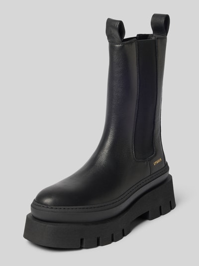 Produktfoto, Stiefel aus echtem Leder mit Logo-Detail von Copenhagen, schwarz, abgerundete Passform, profilierte Sohle, 5 cm Absatz, 24 cm Schafthöhe, 12 cm Schaftweite