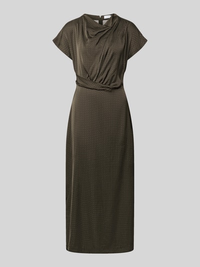 Produktfoto, fließendes Freizeitkleid mit Allover-Muster Modell 'TiePrntDr' von Jake*s Collection in Oliv mit feiner Punktstruktur, mittellang, glatter Stoff.