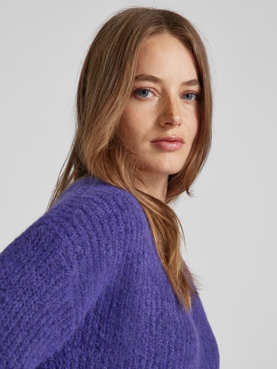 Selected Femme Gebreide pullover met V-hals, model 'ALVIA' Blauw gemêleerd - 3