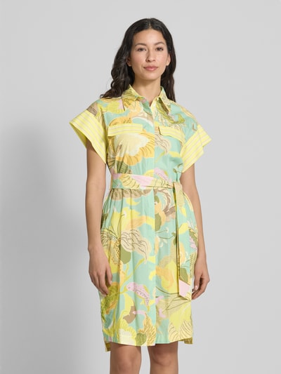 Marc Cain Knielange overhemdjurk van linnenmix met strikceintuur Geel - 4