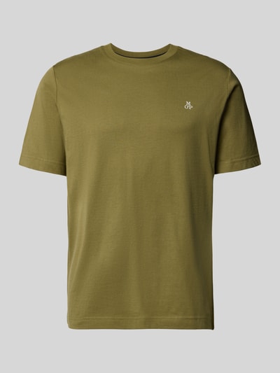 Produktfoto, Regular Fit T-Shirt aus reiner Baumwolle von Marc O'Polo, Optik: Unifarben in Oliv, Logo-Print, Jersey, Kurzarm, Rundhals