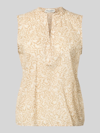 Produktfoto, Loose Fit Blusentop aus reiner Baumwolle von Marc O'Polo, beige-weißes Muster, leichte Textur, Damen Kurzarmbluse