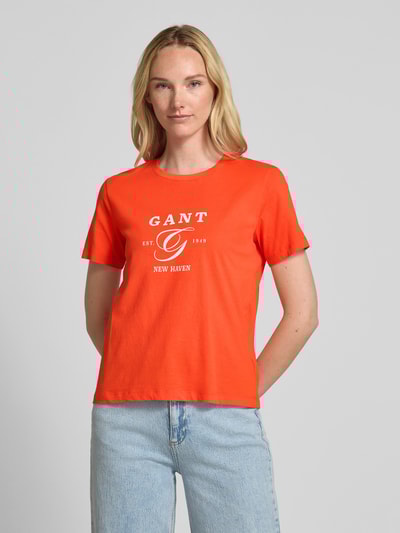 Gant T-Shirt mit Label-Print Koralle 4