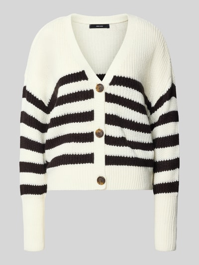 Produktfoto, oversized gebreid jack met v-hals model 'LEA' van VERO MODA, zwart-witte strepen, Dames