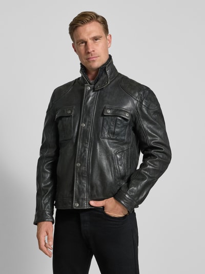 Gipsy Leren jack met opstaande kraag, model 'GARRECK' Zwart - 4