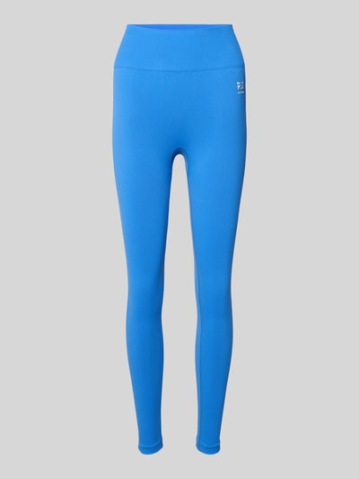 Produktfoto, High Rise Leggings mit Logo von P.E Nation in leuchtendem Blau, elastischer Bund, körpernahe Passform, glatte Textur