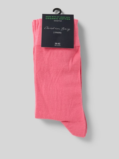 Produktfoto, Socken mit geripptem Abschluss im 2er-Pack von Christian Berg Men in Pink, Baumwoll-Mix mit Stretch-Anteil, körpernaher Schnitt, Label-Print