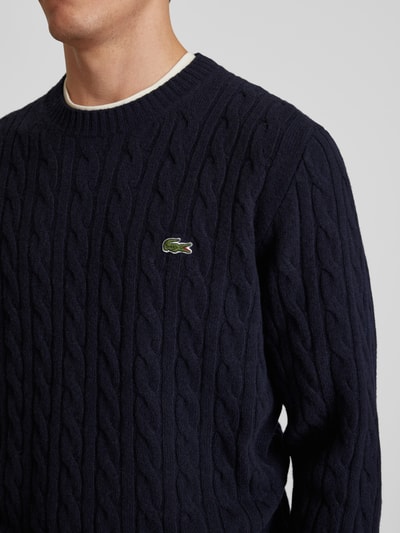 Lacoste Gebreide pullover met logopatch Donkerblauw - 3