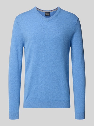Christian Berg Men Sweter z kaszmiru z dekoltem w serek Jasnoniebieski melanż 2