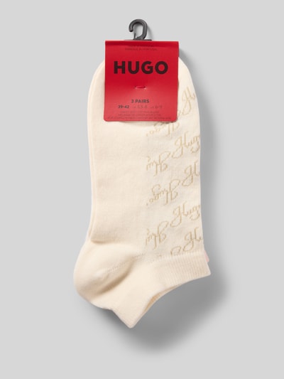Produktfoto, Sneaker Socken aus Baumwoll-Mix im 3er-Pack von HUGO für Damen in Cremeweiß mit beigem HUGO-Schriftzug, Multipack:3er-Pack.