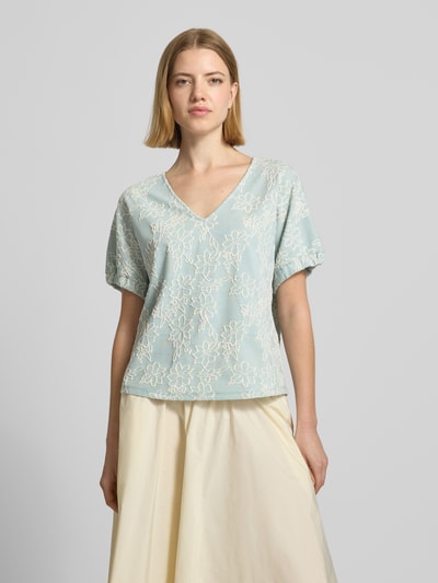 zero T-Shirt im Allover-Look mit V-Ausschnitt Hellblau 4