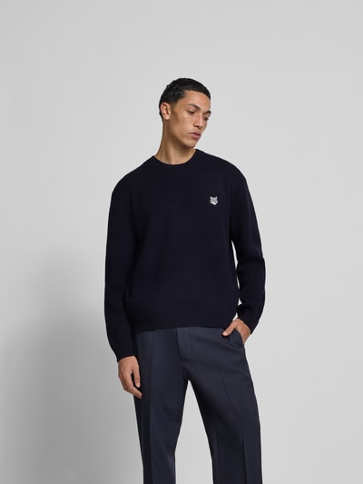 MAISON KITSUNÉ Pullover mit Label-Stitching Marine 4