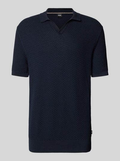 Produktfoto, Regular Fit Poloshirt aus reiner Baumwolle Modell 'NATALO' von BOSS, kolor granatowy, pikowana struktura, krój regular fit, kołnierzyk polo, rękawy krótkie, ściągacze na rękawach i u dołu, materiał: czysta bawełna, optyka: jednolita