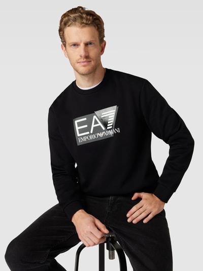 EA7 Emporio Armani Sweatshirt met labelprint, model 'FELPA' Zwart - 3