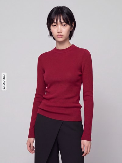 HUGO slim fit pullover van wolmix met lyocell-kasjmier-aandeel model 'Sallya' Donkerrood - 4