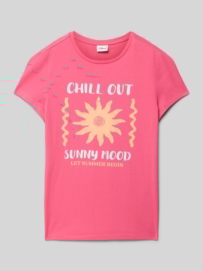 s.Oliver RED LABEL Loose fit T-shirt van puur katoen Felroze - 1