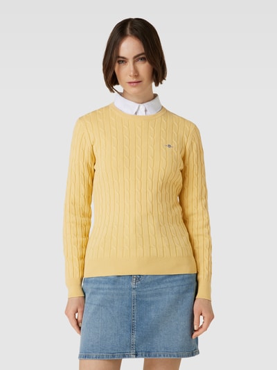 Gant Gebreide pullover met kabelpatroon Pastelgeel - 4