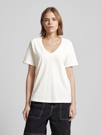 Marc O'Polo Denim T-Shirt mit V-Ausschnitt Offwhite 4