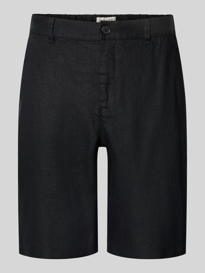Produktfoto, Leinen Shorts mit Eingrifftaschen Modell 'PANDRUP' von Casual Friday, czarny len, krój straight fit, szerokość w rozmiarze M: 44 cm, długość nogawki od wewnątrz: 23 cm, kieszenie boczne i tylne