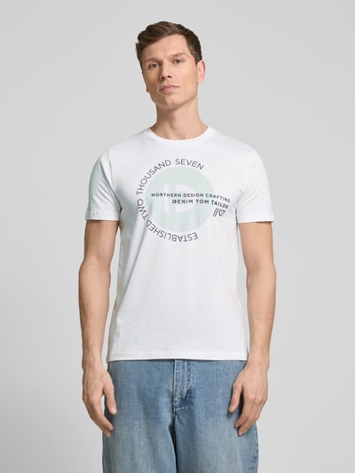 Tom Tailor Denim Regular Fit T-Shirt mit großem Label-Schriftzug Weiss 4