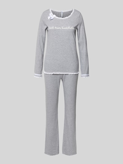 LOUIS & LOUISA Regular fit pyjama met sierstrik, model 'Zeit zum Kuscheln' Lichtgrijs - 1