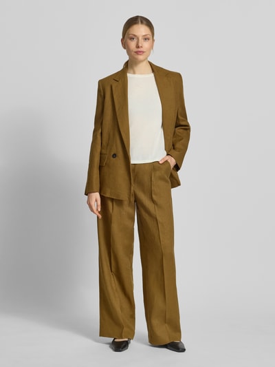 MANGO Straight Fit Leinenhose mit Bügelfalten Modell 'Tempoli' Oliv 1