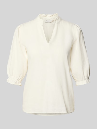 Produktfoto, Bluse aus Leinen-Mix mit Puffärmeln Modell 'FALAKKA' von B.Young, cremefarben, Serafino-Kragen, Straight Fit, 3/4-Arm, feine Textur