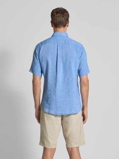 Fynch-Hatton Regular fit vrijetijdsoverhemd van een mix van linnen en katoen Koningsblauw - 5