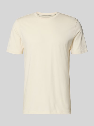 Produktfoto, T-Shirt mit Rundhalsausschnitt von Christian Berg Men in Beige, glatte Baumwolloberfläche, Regular Fit, Rückenlänge 70 cm, neutrale Ansicht.