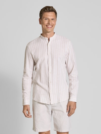 MCNEAL Slim Fit Freizeithemd aus Leinen-Mix mit Maokragen Beige 4