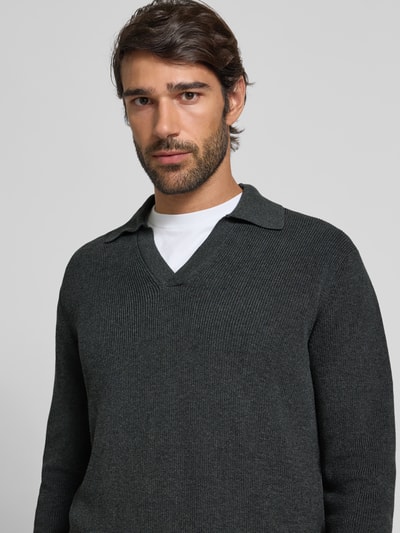Matinique Gebreide pullover met ribboorden, model 'kollo' Antraciet - 3